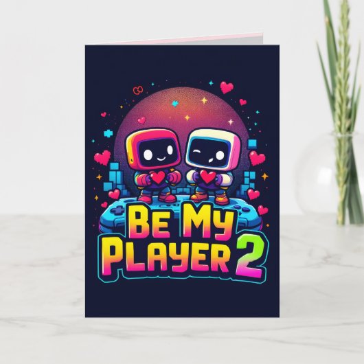 Be My Player 2 Greeting Card – Cute Gamer Love Kaart (Voorkant)