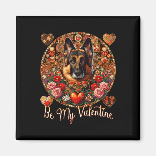 Be My Valentijn Dog Flower Red Heart Day - Nederla Magneet (Voorkant)
