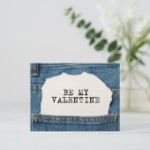 Be My Valentijn Modern Blue Denim Jeans Feestdagenkaart (Staand voorkant)
