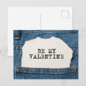 Be My Valentijn Modern Blue Denim Jeans Feestdagenkaart (Voorkant / Achterkant)