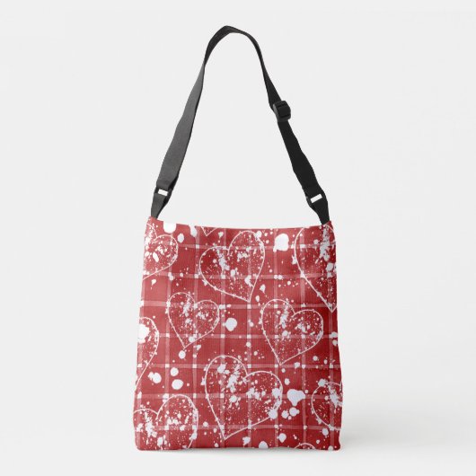 Be My Valentijn Red & White Heart Design Canvas ta Crossbody Tas (Achterkant)