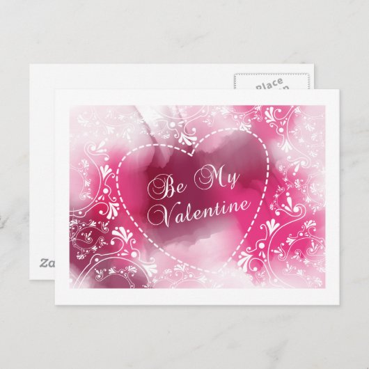 Be My Valentijn Roze Waterverf Valentijn Briefkaar Feestdagenkaart (Voorkant / Achterkant)
