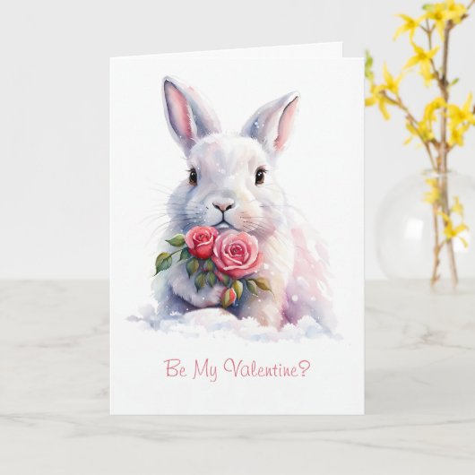 Be My Valentijn Sweet Bunny Rabbit in the Snow ber Kaart (Gele Bloem)