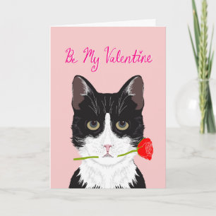 Be My Valentijn - Tuxedo cat met rozen kaart