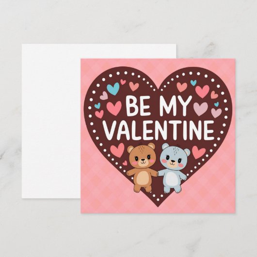 Be my valentine bears couple hearts feestdagenkaart (Voorkant / Achterkant)