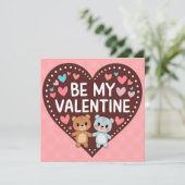 Be my valentine bears couple hearts feestdagenkaart (Staand voorkant)