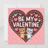 Be my valentine bears couple hearts feestdagenkaart (Voorkant)