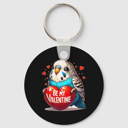Be My Valentine Budgie Heart  Sleutelhanger (Voorkant)