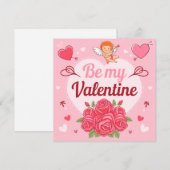 Be my valentine Cupid roses Feestdagenkaart (Voorkant / Achterkant)