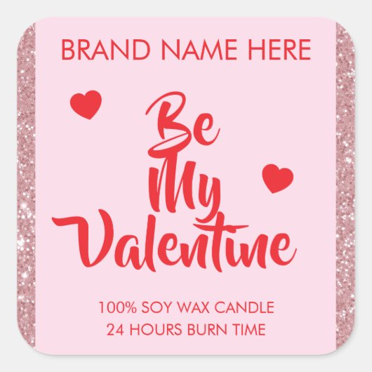 Be My Valentine Custom Pink Candle Labels  (Voorkant)
