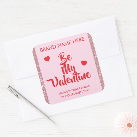 Be My Valentine Custom Pink Candle Labels  (Envelop)