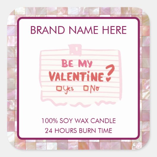 Be My Valentine Custom Pink Candle Labels  (Voorkant)