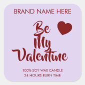 Be My Valentine Custom Purple Candle Labels  (Voorkant)