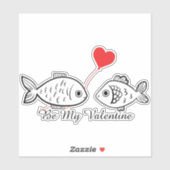 Be My Valentine Cute Fish Couple Red Heart Balloon Sticker (Vel)