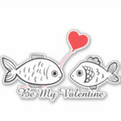 Be My Valentine Cute Fish Couple Red Heart Balloon Sticker (Voorkant)