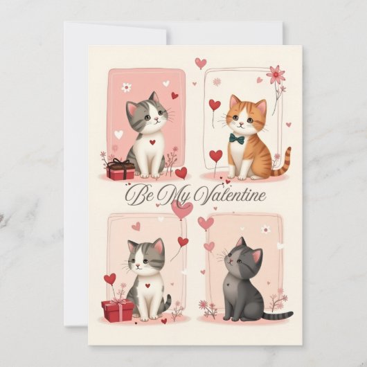 Be My Valentine Cute Kittens Love Card Feestdagenkaart (Voorkant)