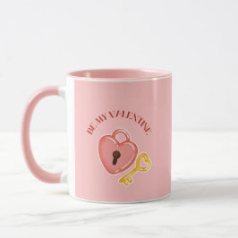 Be My Valentine Heart Lock and Key Pink Mug Mok
