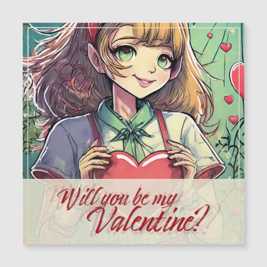 Be My Valentine in Manga Style 33419 Magnetische Uitnodiging (Voorkant)