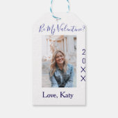 Be my valentine love name purple year photo simple cadeaulabel (Achterkant)