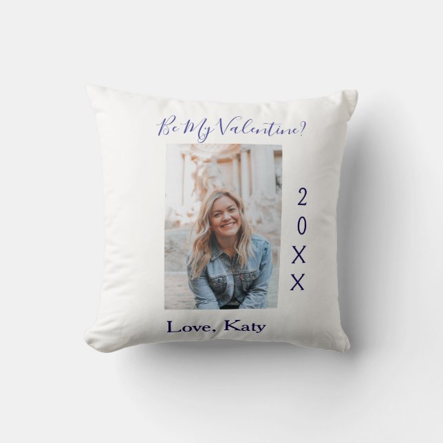 Be my valentine love name purple year photo simple kussen (Voorkant)