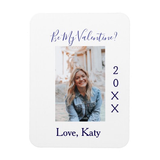 Be my valentine love name purple year photo simple magneet (Verticaal)