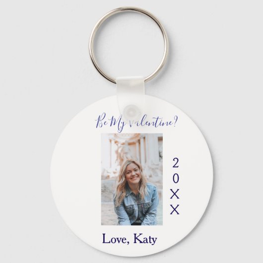 Be my valentine love name purple year photo simple sleutelhanger (Voorkant)