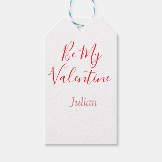 Be my valentine red name elegant love couple  cadeaulabel (Voorkant)