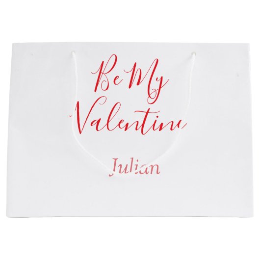 Be my valentine red name elegant love couple groot cadeauzakje (Voorkant)