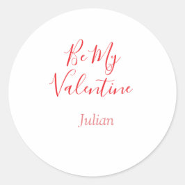 Be my valentine red name elegant love couple  ronde sticker