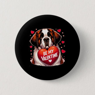 Be My Valentine Saint Bernard Dog Heart  Ronde Button 5,7 Cm