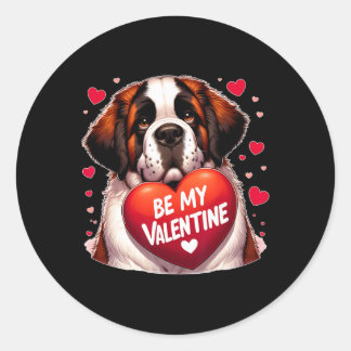 Be My Valentine Saint Bernard Dog Heart  Ronde Sticker