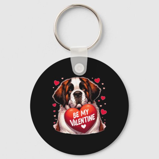 Be My Valentine Saint Bernard Dog Heart  Sleutelhanger (Voorkant)