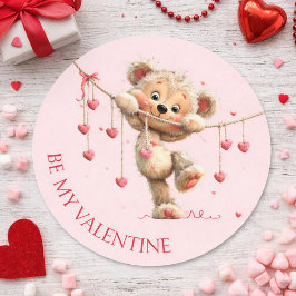  Be My Valentine Teddy Bear – Hanging Heart  Ronde Sticker
