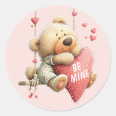  Be My Valentine Teddy Bear – Hanging Heart  Ronde Sticker (Voorkant)