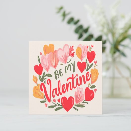 Be my valentine watercolor  feestdagenkaart (Staand voorkant)