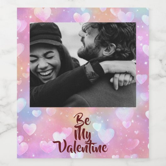 Be My Valentine Wine Label — Upload Your Photo Wijn Etiket (Enkel label)