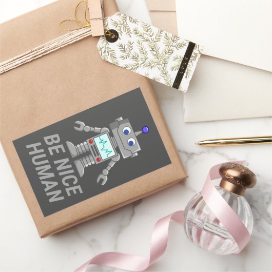 BE NICE HUMAN grappige robot Rechthoekige Sticker (Geschenken)
