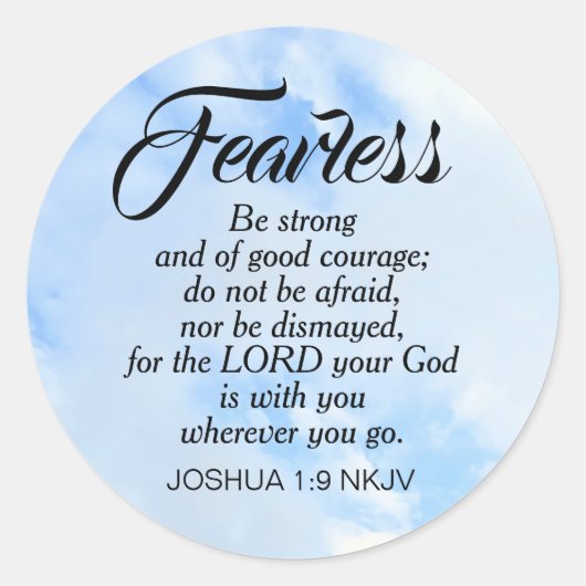 Be Not Afraid Bible Verse Blue Cloudy Sky Courage Ronde Sticker (Voorkant)