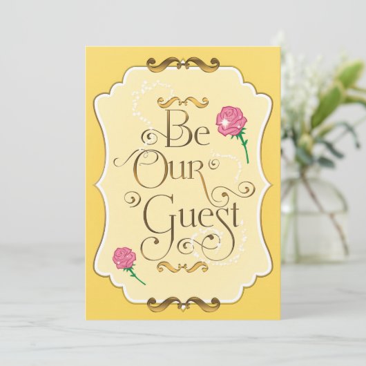 BE ONZE GUEST roze Roses Elegant Event Party Kaart (Staand voorkant)