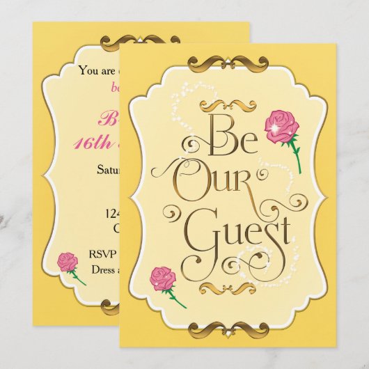 BE ONZE GUEST roze Roses Elegant Event Party Kaart (Voorkant / Achterkant)