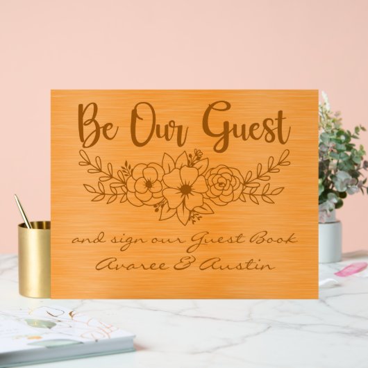 Be Our Guest and Sign Our Guestbook Orange Wedding Acryl Bord (Huwelijk)
