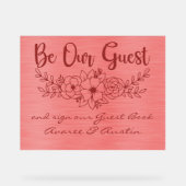 Be Our Guest and Sign Our Guestbook Red Wedding Acryl Bord (Voorkant)