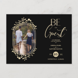 Be our Guest Black Wedding Chic Floral Frame Photo Aankondigingskaart