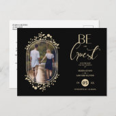 Be our Guest Black Wedding Chic Floral Frame Photo Aankondigingskaart (Voorkant / Achterkant)