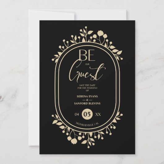 Be our Guest Black Wedding Fancy Frame Branches Save The Date (Voorkant)