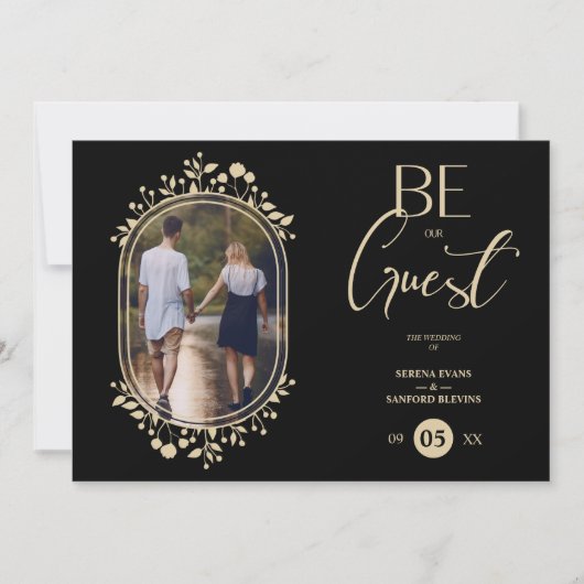 Be our Guest Black Wedding Fancy Frame Flowers Kaart (Voorkant)