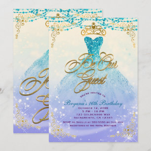 Be Our Guest Princess Aqua Paarse Sweet 16 Feest Kaart