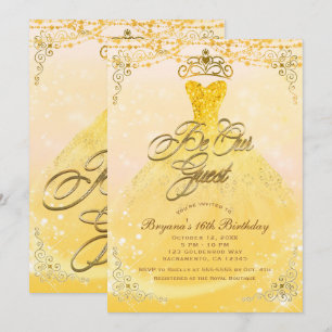 Be Our Guest Prinses Geel & Goud Sweet 16 Feest Kaart