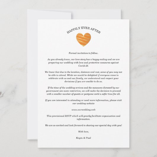 Be our Guest Quote Orange Heart Photo Wedding Save The Date (Achterkant)