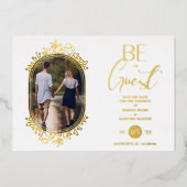 Be our Guest White Wedding Fancy Frame Flowers Folie Uitnodiging (Voorkant)